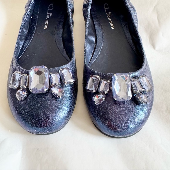 CL by LAUNDRY Blue Metallic Jeweled Rhinestones Ballet Flats Women's Size 7 - Picture 2 of 7